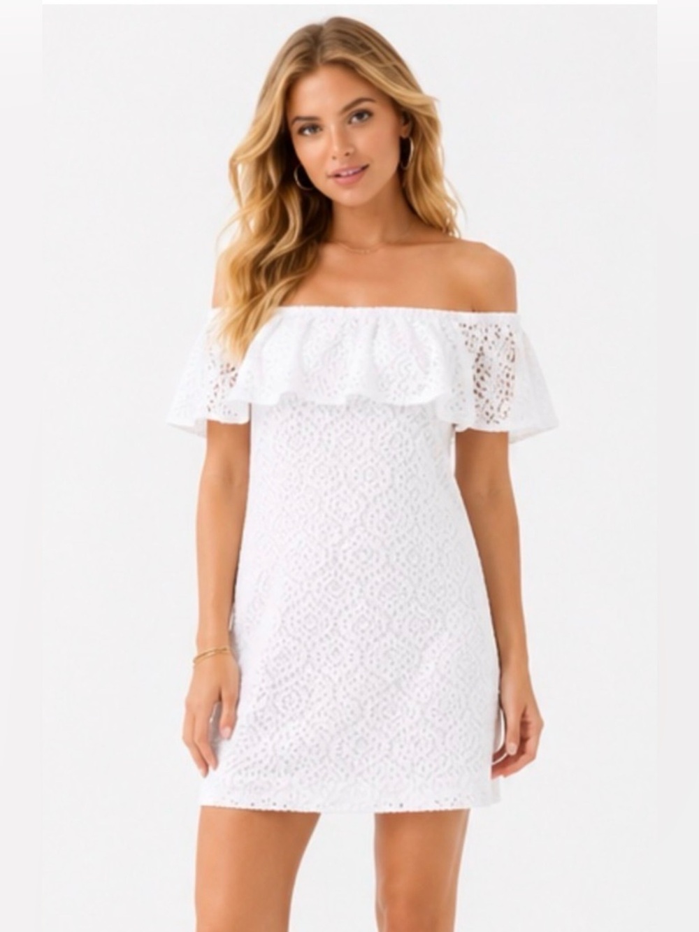 Lilly Pulitzer La Fortuna Off the Shoulder Mini Dress Resort White Gypsea Lace